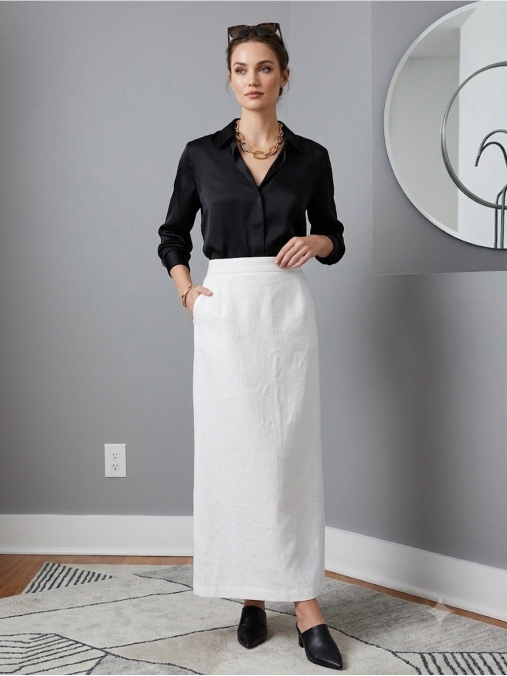 NWT 4th & Reckless Cheyenne white tailored maxi/column skirt minimalist large